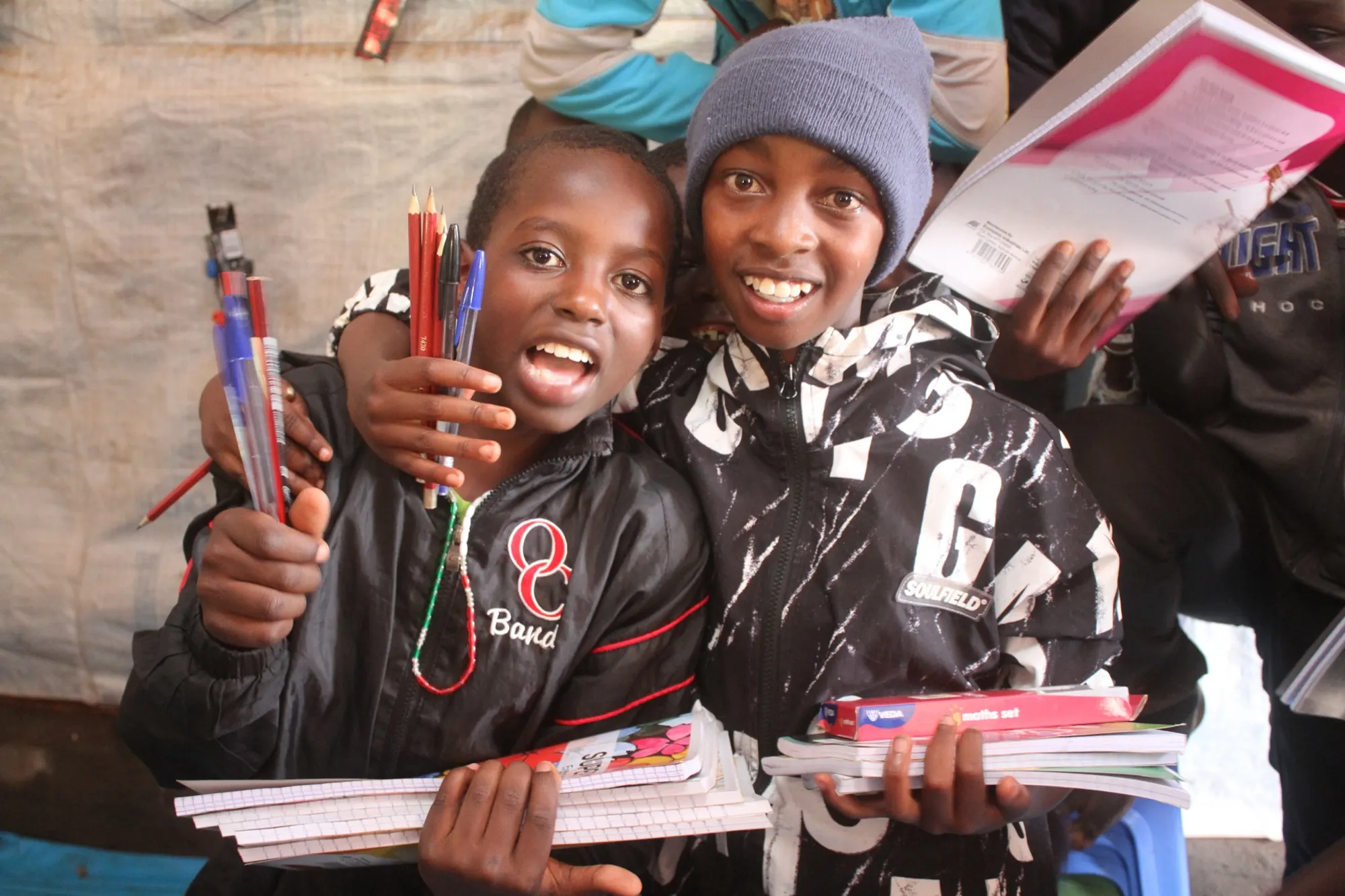 Volunteers and children
